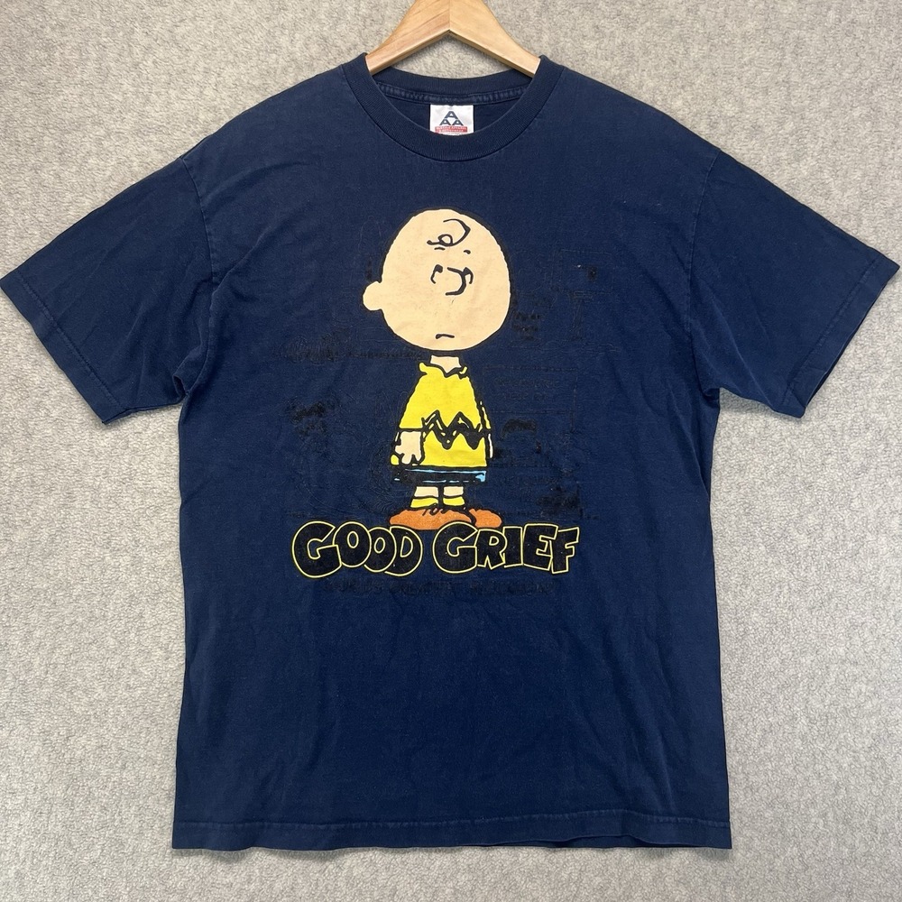 Charlie Brown Peanuts Good Grief T Shirt Mens Large Navy Graphic‎ Cartoon Snoopy